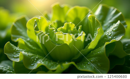 Fresh green lettuce with water droplets closeup Fresh green lettuce with water droplets closeup 125400680