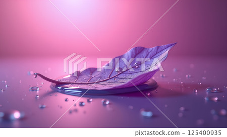 Subtle purple leaf with pristine water droplets Subtle purple leaf with pristine water droplets 125400935