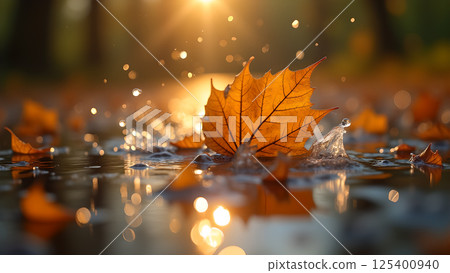 Autumn Leaf Reflection: Serene Fall Landscape Autumn Leaf Reflection: Serene Fall Landscape 125400940