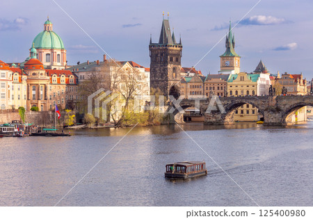 Charles Bridge and Vltava River in Prague Czech Republic Charles Bridge and Vltava River in Prague Czech Republic 125400980