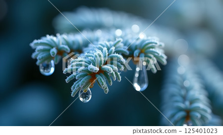 Crystal Drops on Frozen Pine Needles 125401023