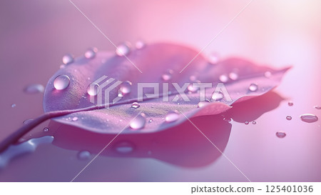 Pink Leaf with Dewdrops in Gentle Light 125401036