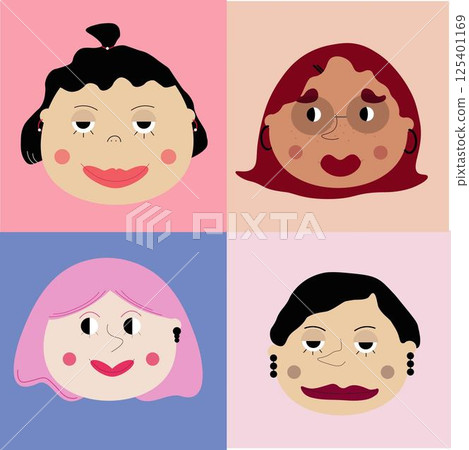 Vector set of four different women faces 125401169