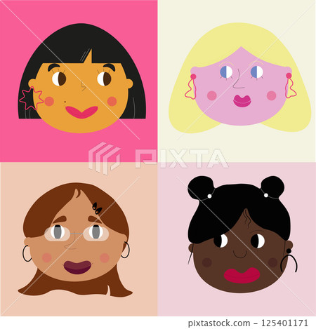 vector set of four different girls faces with background 125401171