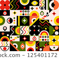 vector pattern with green, orange, red and yellow elements 125401172