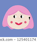 Vector cute cartoon girl with pink hair and blue background 125401174