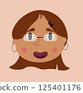 vector cute cartoon girl with glasses and brown hair with beige background 125401176