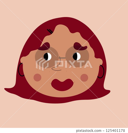 Vector cute cartoon woman with glasses and big lips 125401178