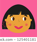 Vector cartoon cute girl with black hair, pink background 125401181