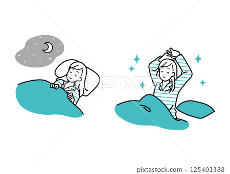 睡眠、良好睡眠、生活方式、女性插畫集 125401388