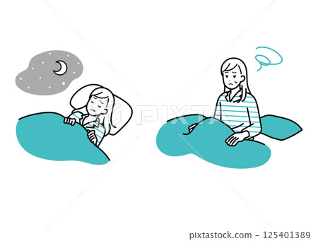 睡眠失眠生活方式女性插圖集 125401389
