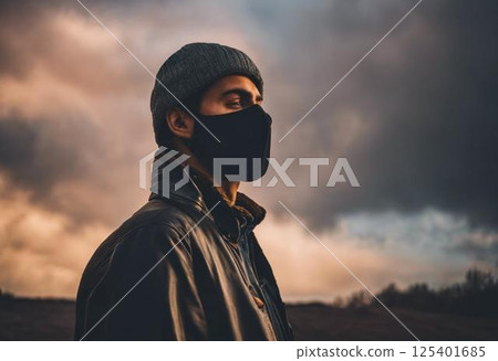 composite image of burglar face of a hoodie composite image of burglar face of a hoodie 125401685