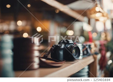 vintage camera on wooden table vintage camera on wooden table 125401694