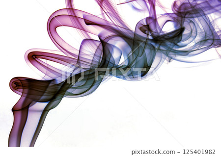 Colorful smoke swirls and twists on a white background 125401982
