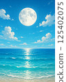 白天的天空中有一輪滿月，碧綠的海 125402075