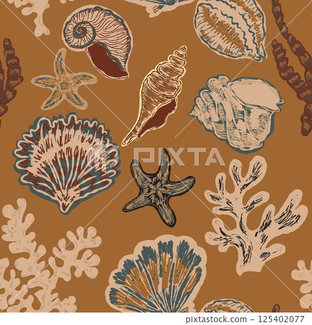 seamless pattern with corals and fish 125402077