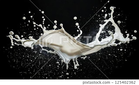 以高速拍攝的白色飛濺照片，捕捉牛奶飛濺的瞬間 125402362