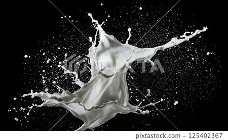 以高速拍攝的白色飛濺照片，捕捉牛奶飛濺的瞬間 125402367