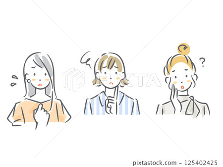 Avatar set of women with worries Simple and stylish watercolor illustrations Avatar set of women with worries Simple and stylish watercolor illustrations 125402425