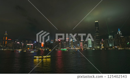 Light show in Hong Kong at night and Victoria Harbour 125402543
