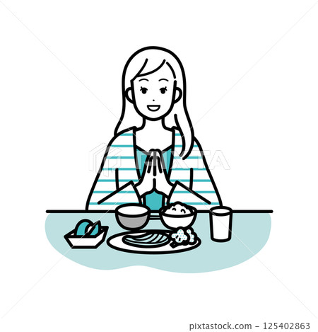 Illustration of a woman eating breakfast 125402863