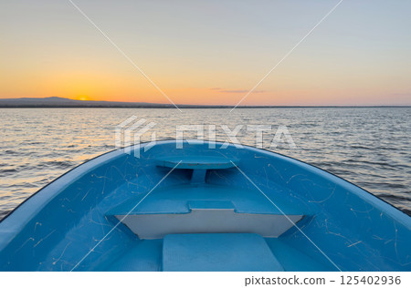 Blue empty boat bow 125402936