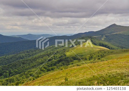 beautiful mountain landscape in the Bieszczady National Park; Bieszczady Mountains sunny day 125403138