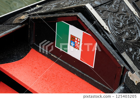Italian Naval Flag on Traditional Boat Italian Naval Flag on Traditional Boat 125403205