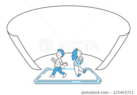 兩個人透過智慧型手機獲取資訊的向量插圖 125403721