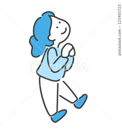 在向量圖上，一位女士微笑著抬頭，雙手交叉放在身前 125403723