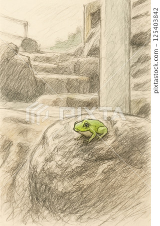 A visitor on a drop of water - A story of a frog and stone steps after the rain A visitor on a drop of water - A story of a frog and stone steps after the rain 125403842