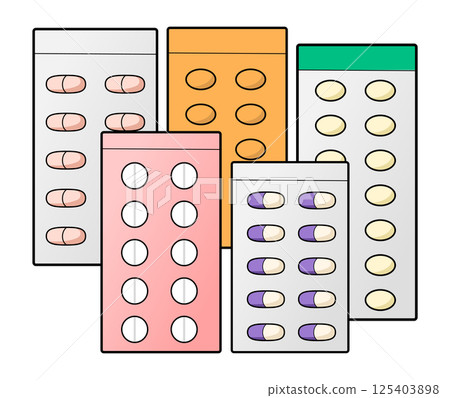 Illustration of many overlapping medicine sheets 125403898