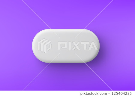 3d vector white plastic rounded rectangular button on purple background. Realistic minimal icon with shadow. 125404285