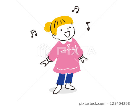 Illustration of a girl singing cheerfully and happily, hand-drawn Illustration of a girl singing cheerfully and happily, hand-drawn 125404298