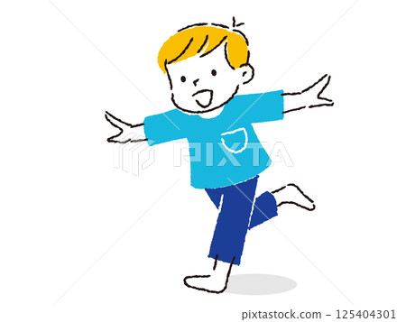手繪插圖:一個男孩舉起雙手,微笑著奔跑 手繪插圖:一個男孩舉起雙手,微笑著奔跑 125404301