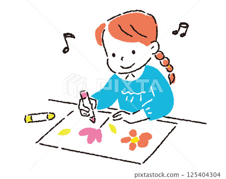 一個小女孩用蠟筆畫的插圖-手繪 125404304