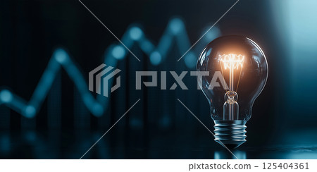 Modern business strategy visual, light bulb and futuristic line chart background 125404361