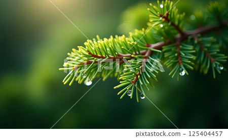 Fresh Sprig of Evergreen with Water Droplets Fresh Sprig of Evergreen with Water Droplets 125404457