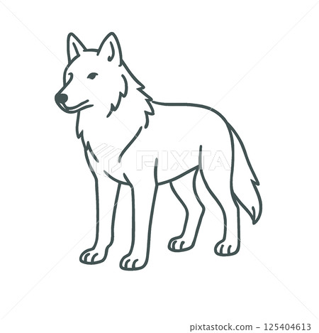 狼線描插畫，簡單，圖標，素材，無背景，動物系列 125404613