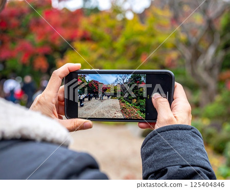 person taking photo with smartphone 125404846