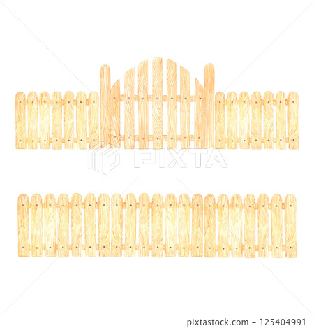 Hand drawn wooden wicket gate isolated on white background. Can be used for postcard, label, scrapbook and other printed products. 125404991
