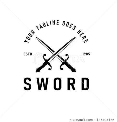 Silhouette of Two Swords with Crossed Swords Vintage Style Logo Design Vector Illustration Silhouette of Two Swords with Crossed Swords Vintage Style Logo Design Vector Illustration 125405176