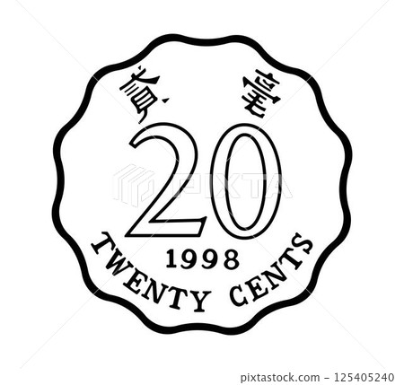 Reverse of Hong Kong coins 20 cents. The coin is depicted in black and white. Vector illustration. Reverse of Hong Kong coins 20 cents. The coin is depicted in black and white. Vector illustration. 125405240