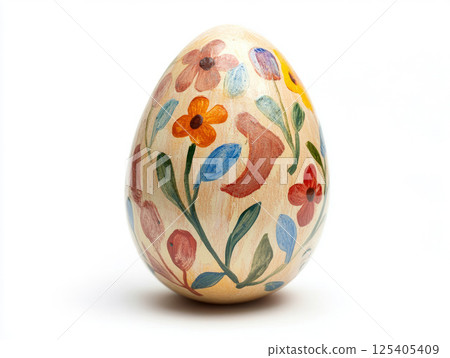 Painted Easter egg with floral design, isolated on white background 125405409