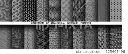 Geometric set of seamless black and gray patterns. Simple vector graphics Geometric set of seamless black and gray patterns. Simple vector graphics 125405496