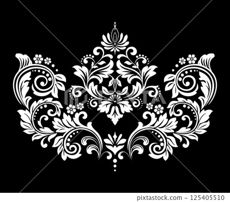 Damask graphic ornament. Floral design element. Black and white vector pattern. Damask graphic ornament. Floral design element. Black and white vector pattern. 125405510
