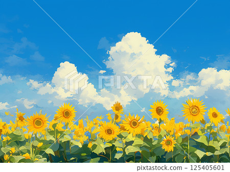 Blue sky and sunflower illustration generative AI 125405601