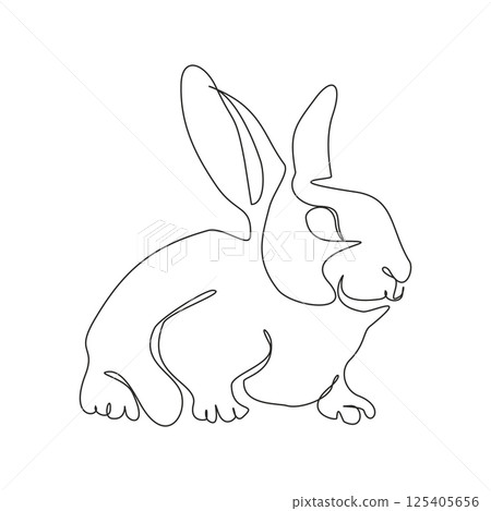Continuous one line drawing of bunny. Cute rabbit silhouette with ears in simple minimalistic style Vector illustration 125405656