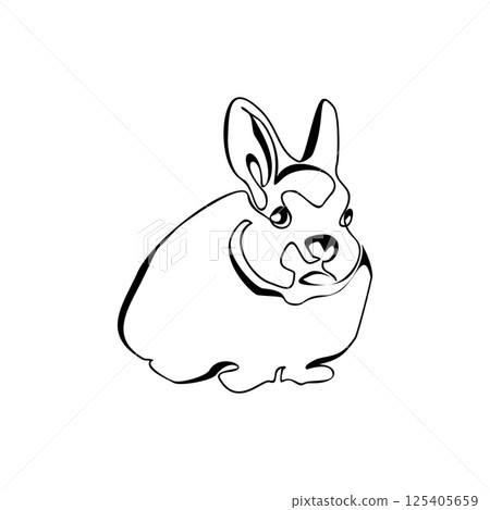 Continuous one line drawing of bunny. Cute rabbit silhouette with ears in simple minimalistic style Vector illustration 125405659