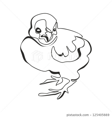 Single continuous line drawing the chick. Cute little chicken. One line design vector illustration Single continuous line drawing the chick. Cute little chicken. One line design vector illustration 125405669